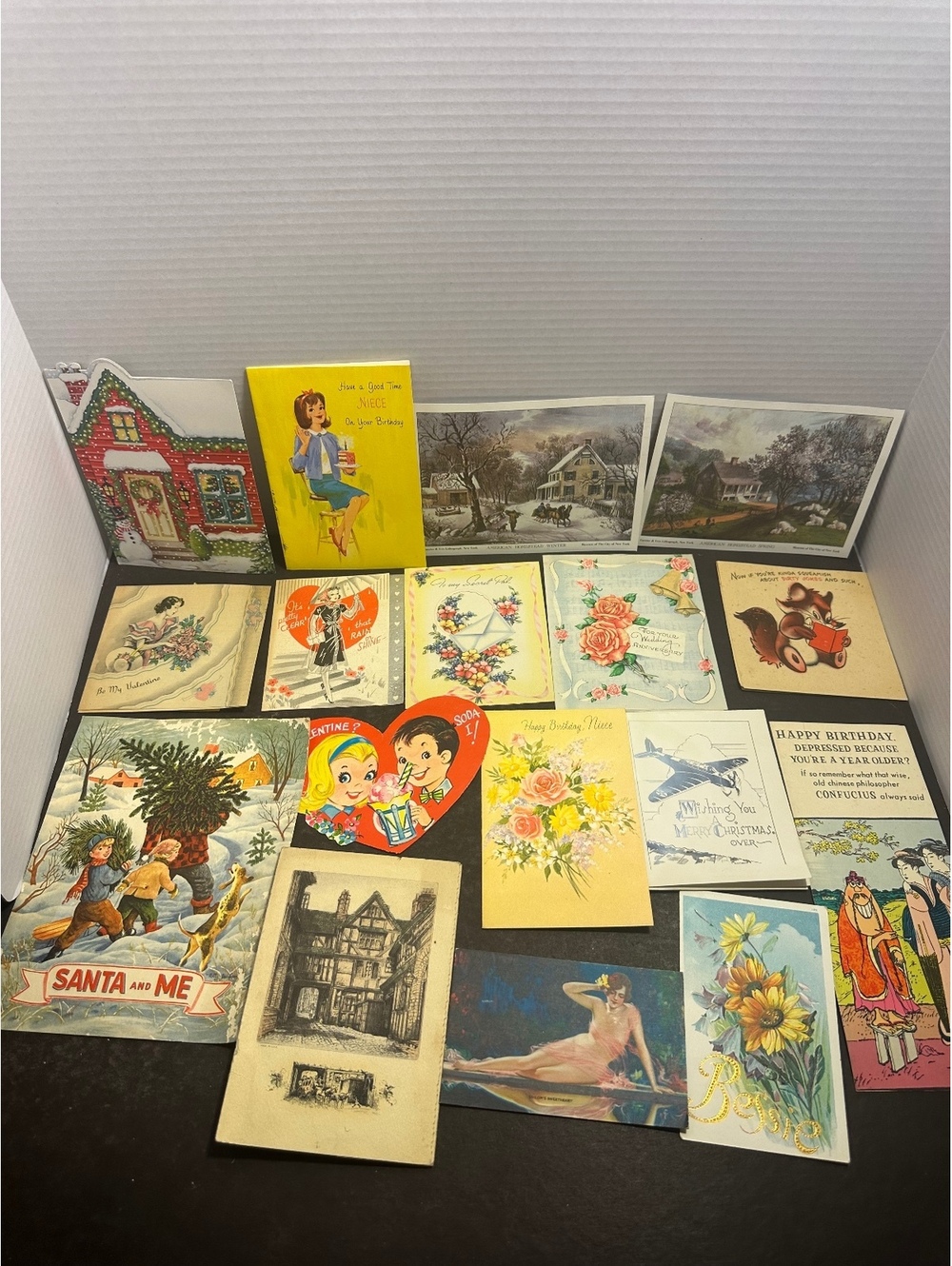 Vintage greeting cards lot of 17 Valentine Christmas birthday ephemera